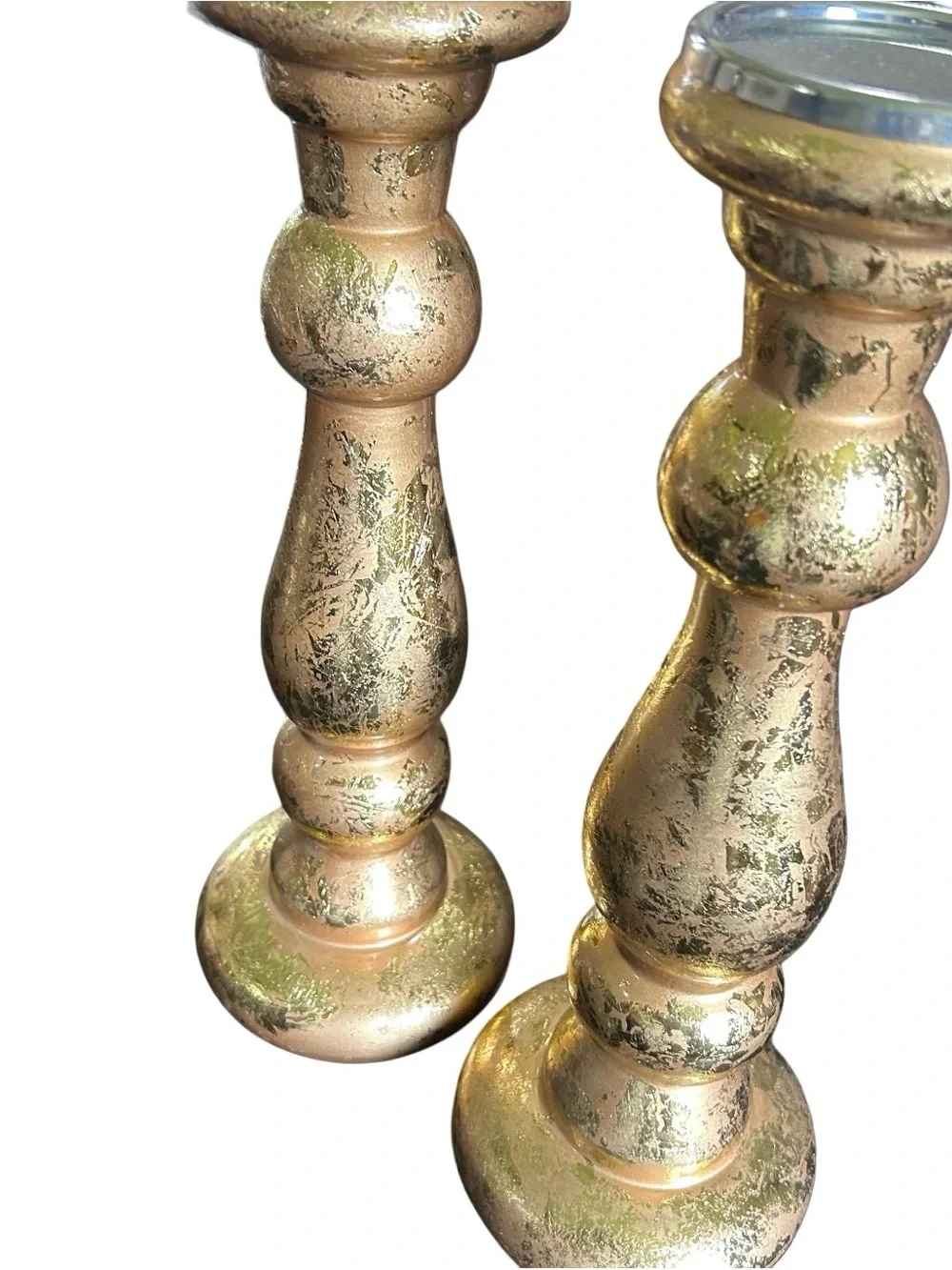 15.5” Candle Pillar Set Glass Textured Gold New